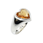 Load image into Gallery viewer, A Sterling Silver ring with a heart-shaped Citrine Quartz gemstone faceted in shape of a heart.
