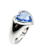 Load image into Gallery viewer, A Sterling Silver ring with a heart-shaped blue quartz gemstone setting.