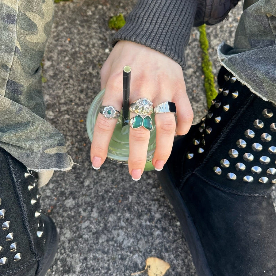 GREEN QUARTZ BUTTERFLY RING