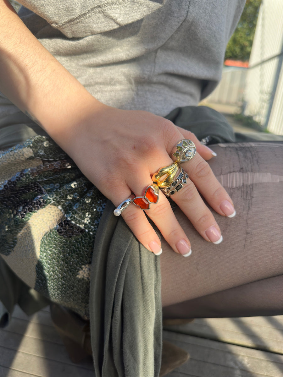 THE THIRD EYE RING, BLUE TOPAZ AND PERIDOT