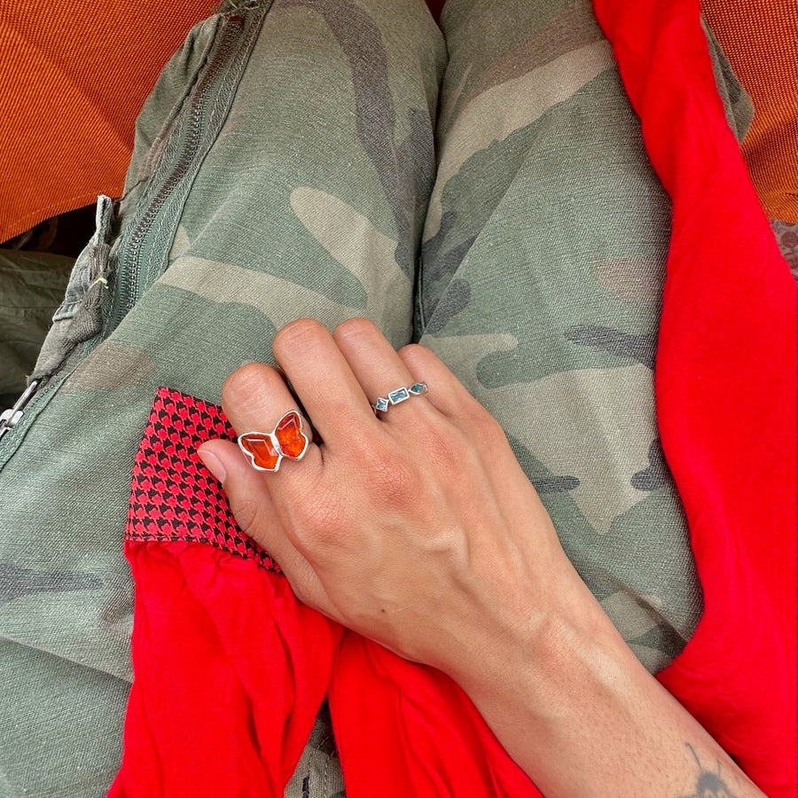 Orange Quartz Butterfly Ring