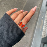 Orange Quartz Butterfly Ring