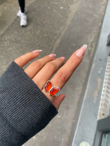 Orange Quartz Butterfly Ring