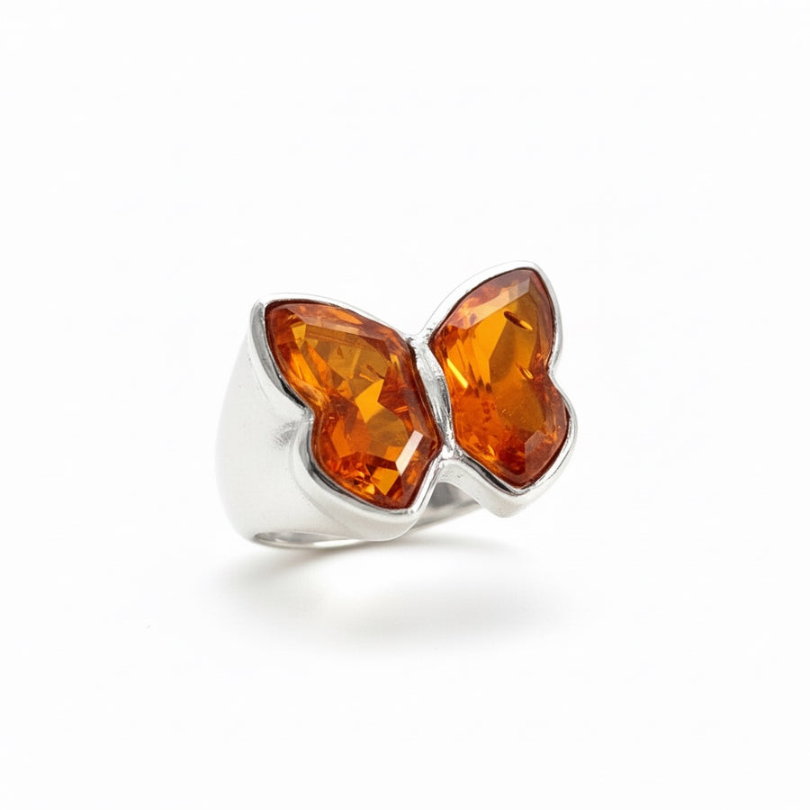 Orange Quartz Butterfly Ring
