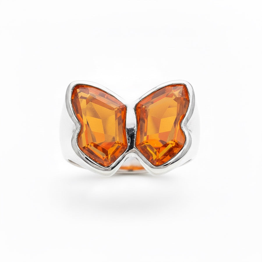 Orange Quartz Butterfly Ring
