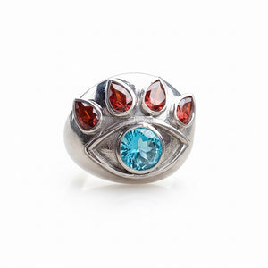 THE THIRD EYE RING, BLUE QUARTZ AND RED