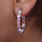Load image into Gallery viewer, PINK TOPAZ MULTICUT HOOPS
