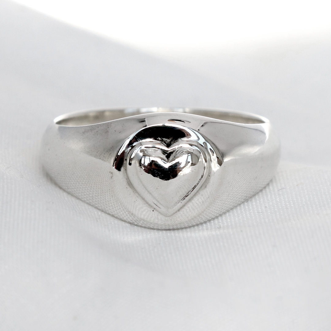 Silver heart 2025 signet ring